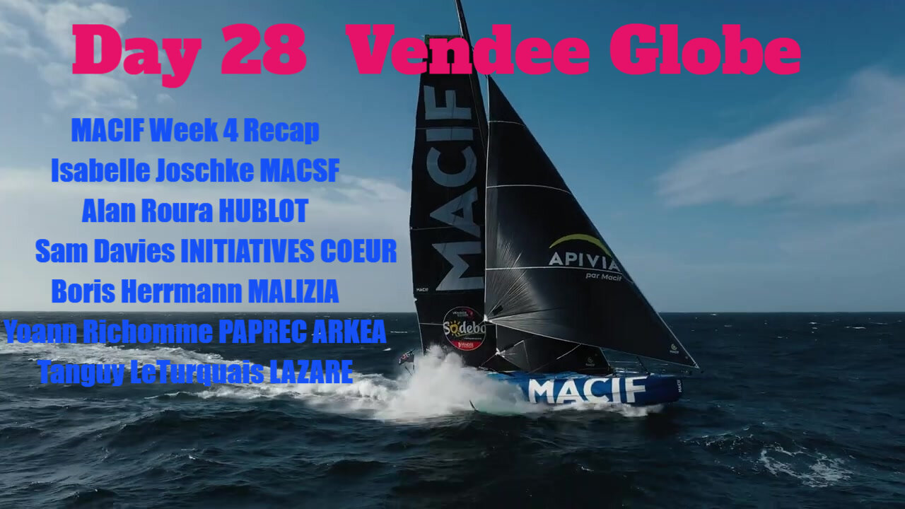 Vendee Globe Day 28 Onboards. 2nd placed Simon breaks foil, Boris, Isabelle, Tanguy, Sam, Yoann more