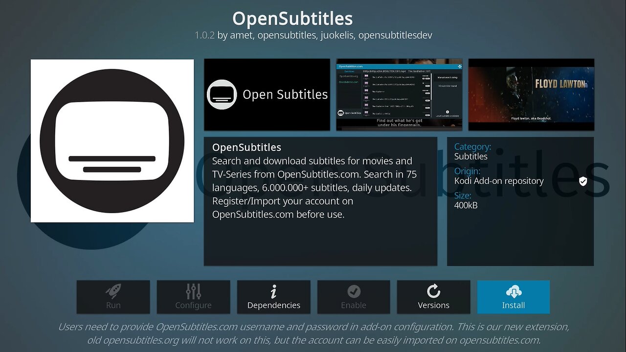 Opensubtitles Kodi Addon