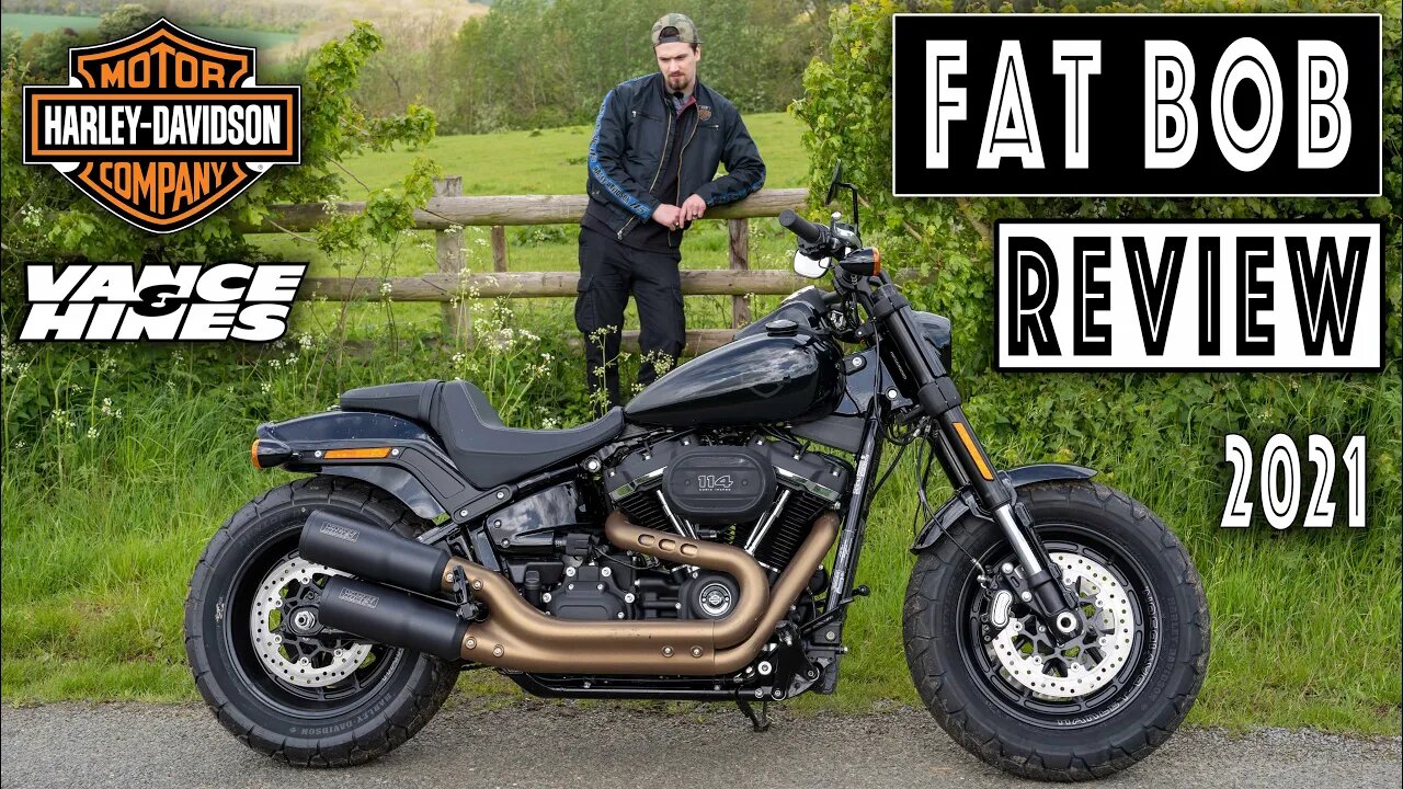 Harley-Davidson Fat Bob Review. 2021, 114 cruiser motorcycle with Vance & Hines Hi-Output Slipons