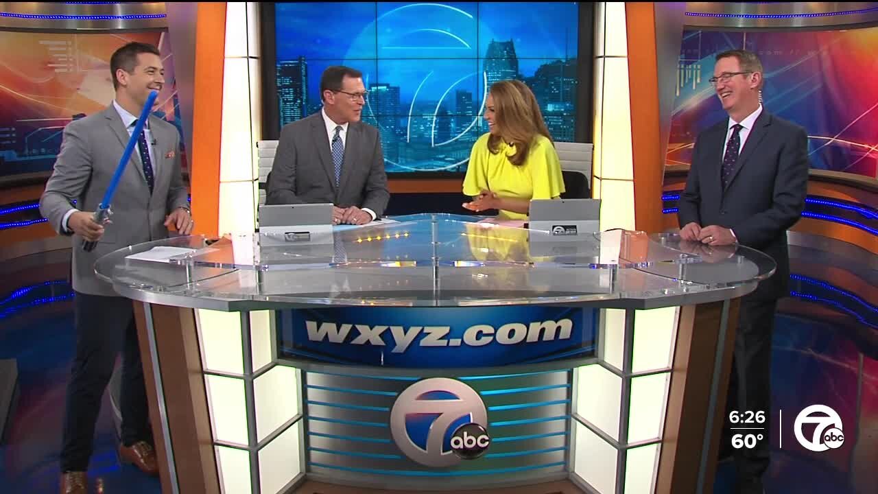 Celebrating Star Wars Day on set at WXYZ Detroit | Brad Galli brought his lightsaber