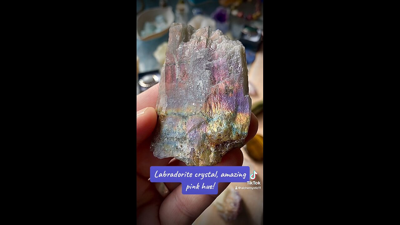 Labradorite crystal, pink light