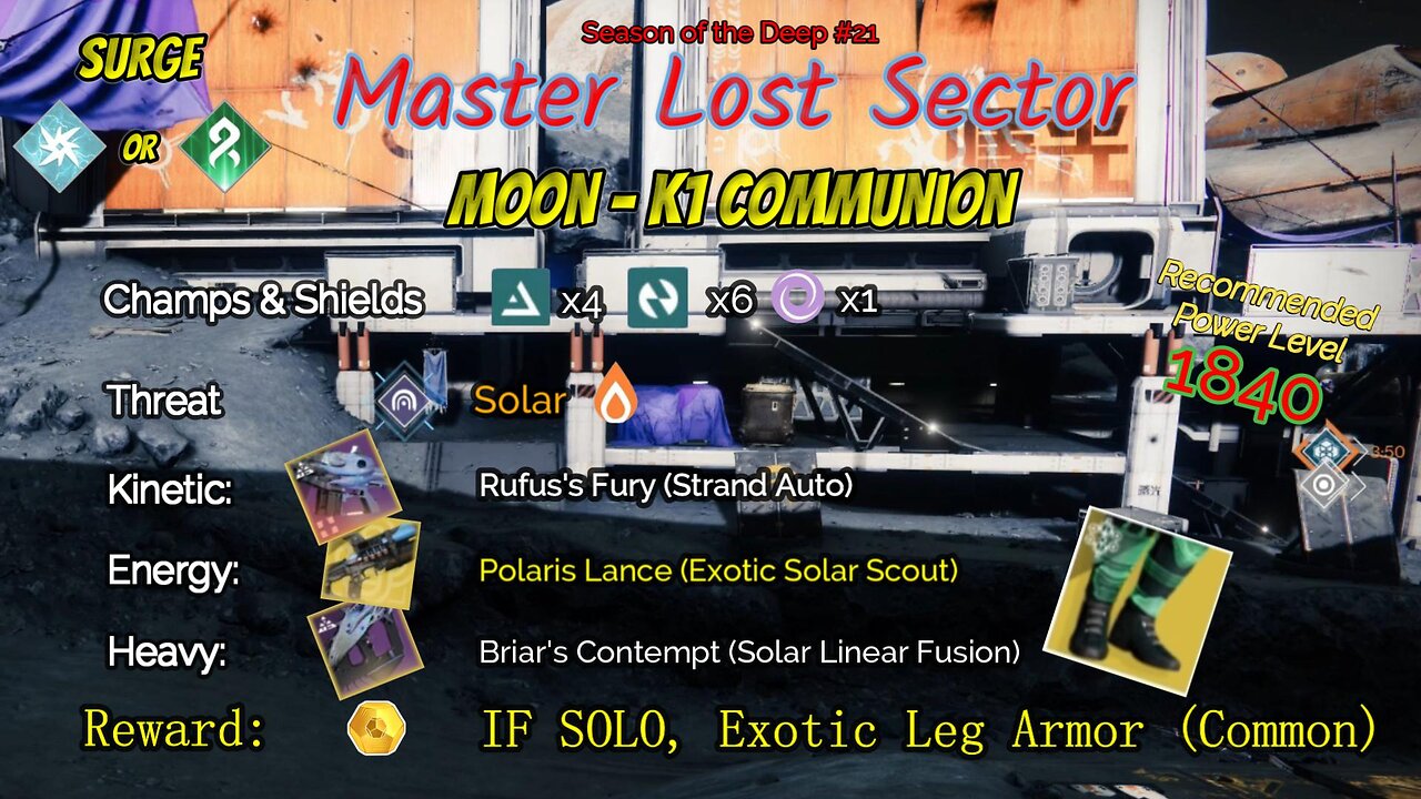 Destiny 2 Master Lost Sector: Moon - K1 Communion on my Void Hunter 7-31-23