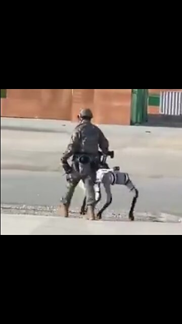 Chinese soldier walks his robot dog