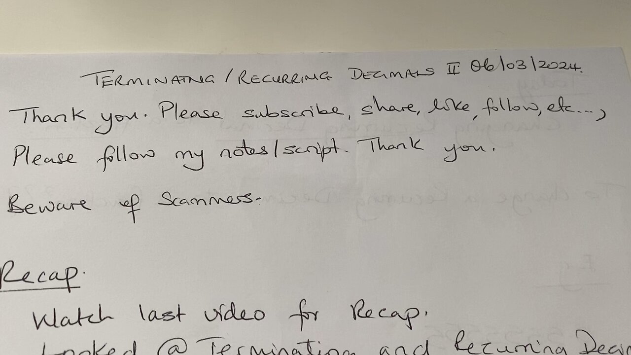 GCSE MATHEMATICS - TERMINATING AND RECURRING DECIMAL II.