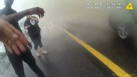 Police and Good Samaritans rescue woman from a burning vehicle on the highway