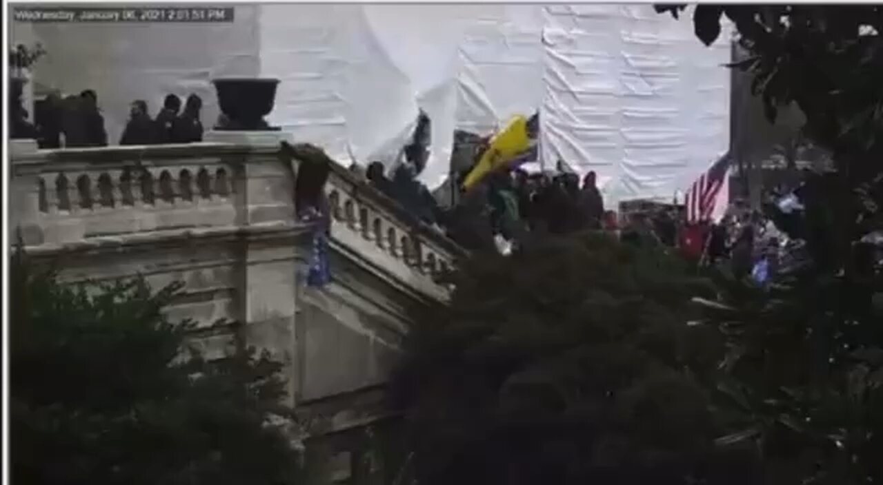 Capitol Police push a man off a 30 foot ledge on January 6th