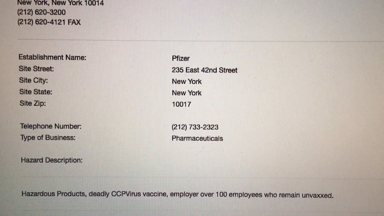 Report Pfizer To OSHA For CCPVirus Vaxx Violations!