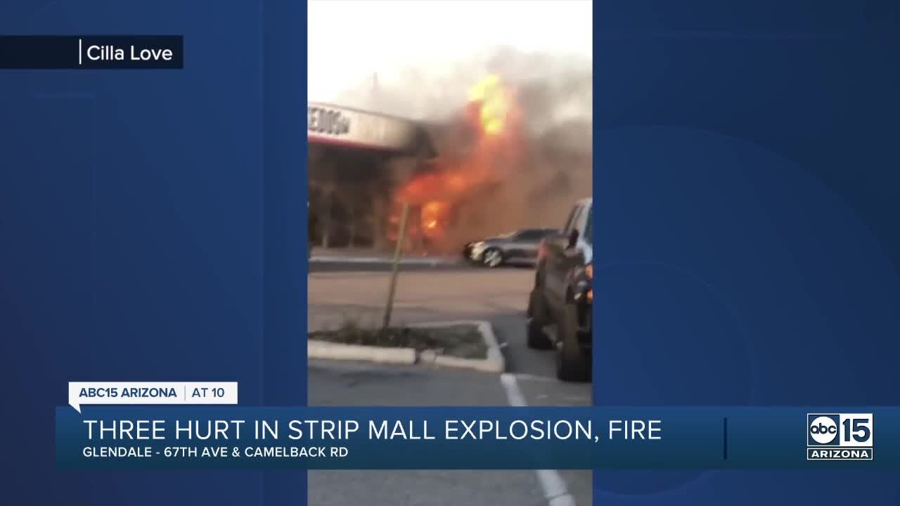 Three hurt in strip mall fire and explosion