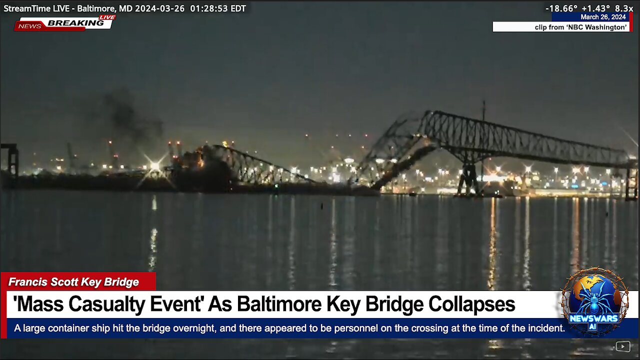 Baltimore Key Bridge Collapses, Hit by Cargo Ship (Mass Casualty Event)