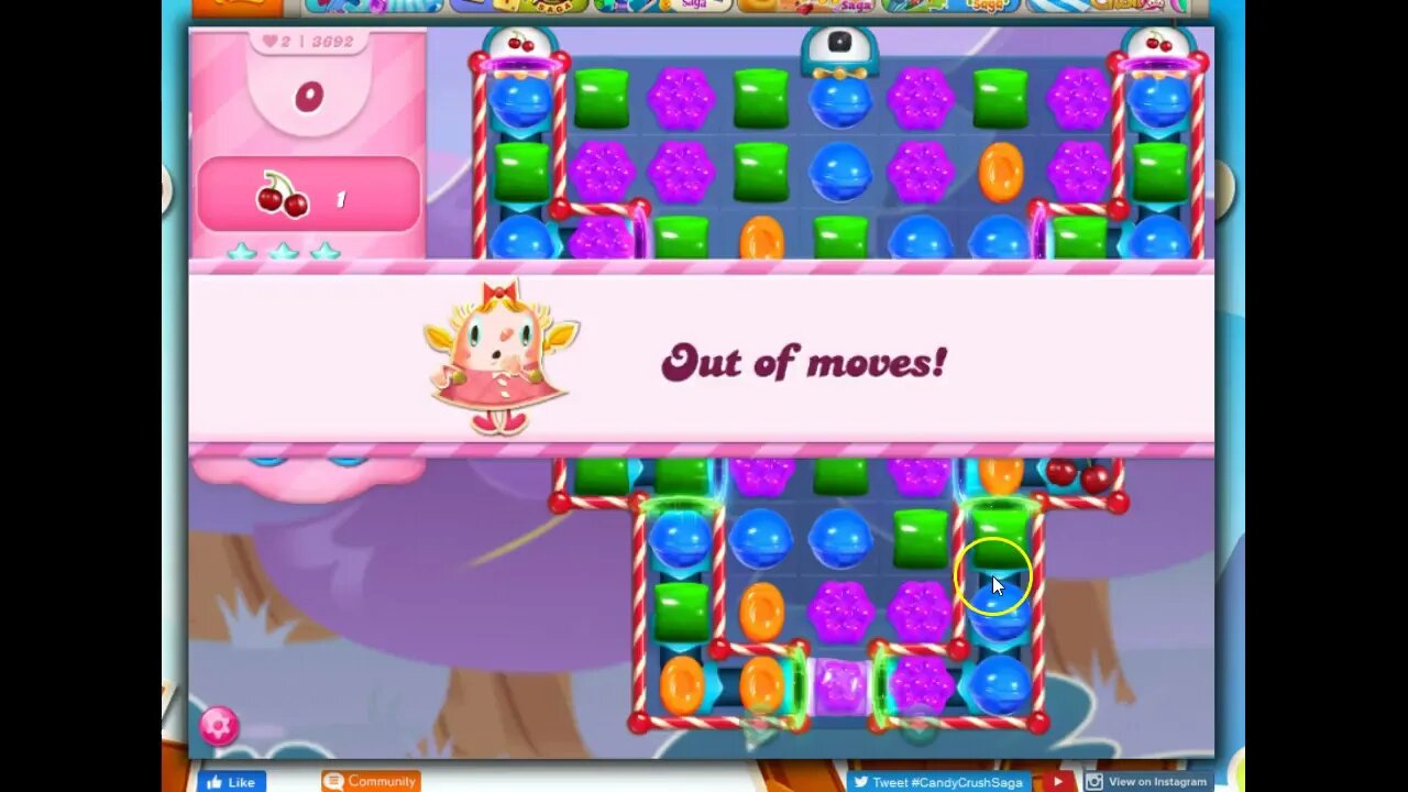 Candy Crush Level 3692 Talkthrough, 15 Moves 0 Boosters