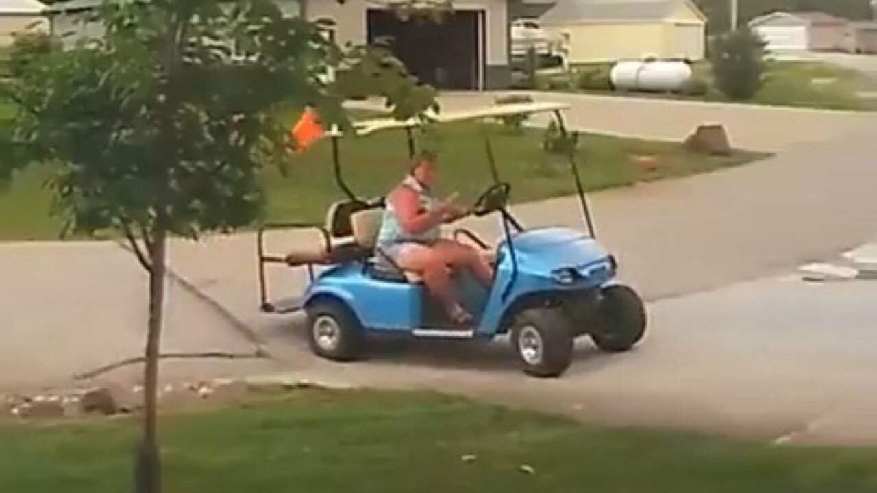 Drunk Woman, Glued To Her Phone The Entire Time…Crashes A Golf Cart Into A House…Not Once, But Twice