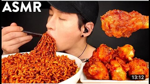 Asmar Black bean fire noodles and BBQ chicken #MUKBANG