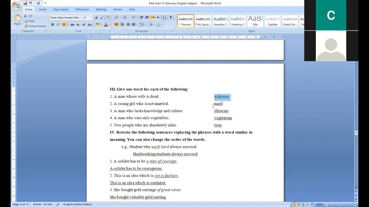 English B Class IV 4 1 2021