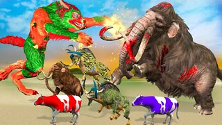 Giant Tiger Wolf Vs Zombie Bull Save Cow Cartoon Attacked by Giant Wolf Animal Mammoth Revolt Epic