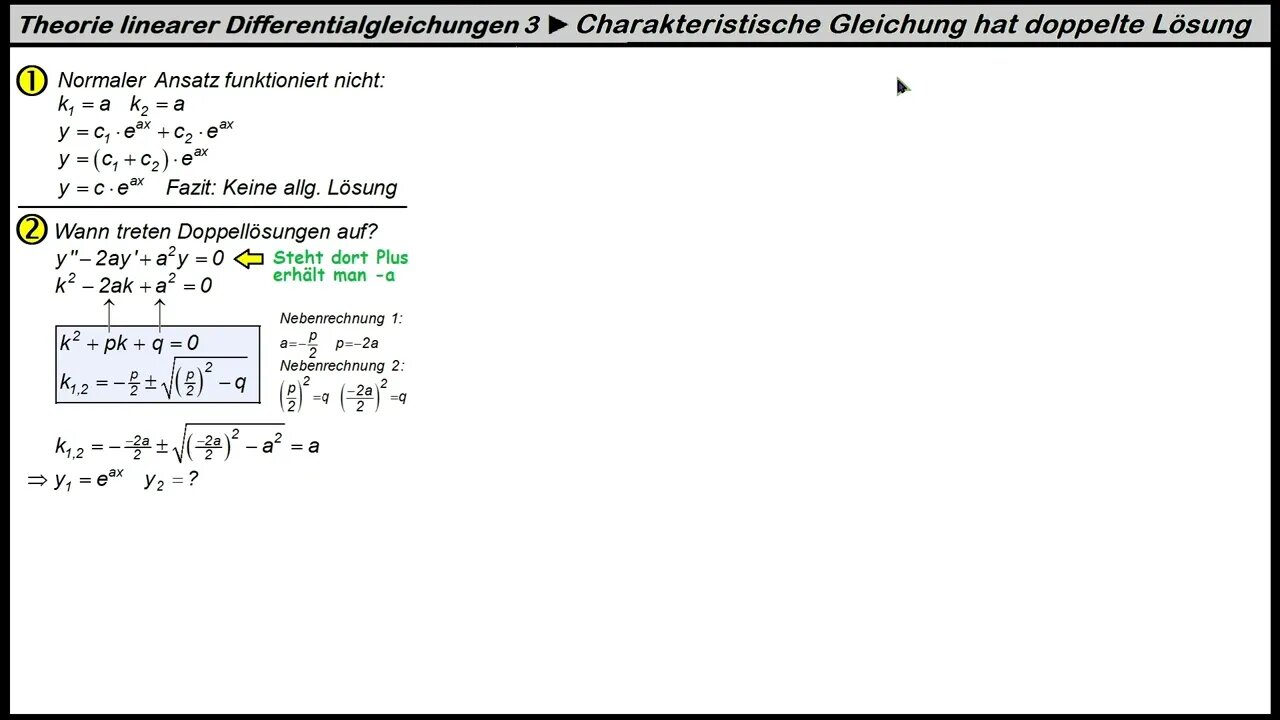 Theorie der homogenen linearen Differentialgleichung 3 ► Herleitung des Ansatz bei doppelter Lösung