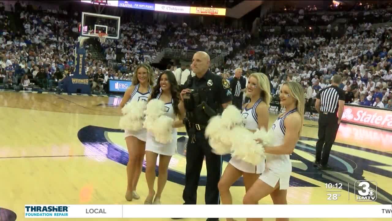 Omaha Police officer receives Mission Service Award at Creighton game