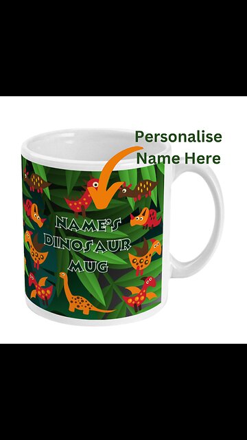 Personalised Dinosaur Mug by Welovit - 11oz / 325ml ❤️