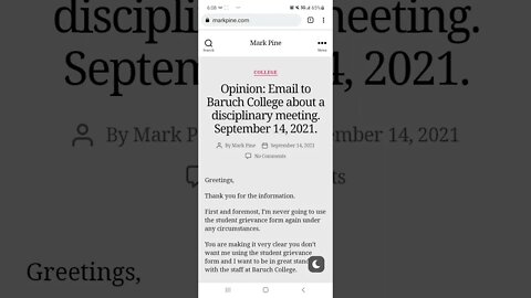 Opinion: Email to Baruch College about a disciplinary meeting. September 14, 2021.