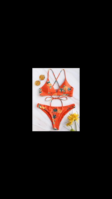 Miami Orange Print Criss Cross Bikini Set