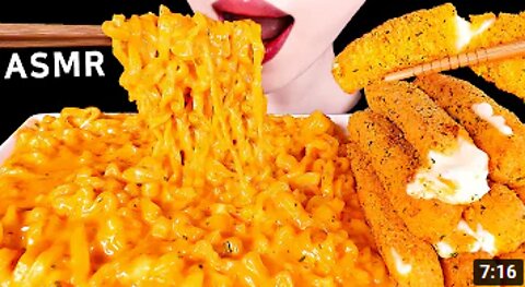 ASMR CHEESY CARBO FIRE NOODLE, MOZZARELLA CHEESE STICKS 치즈 까르보불닭볶음면, 뿌링클치즈스틱 EATING SOUNDS MUKBANG먹방