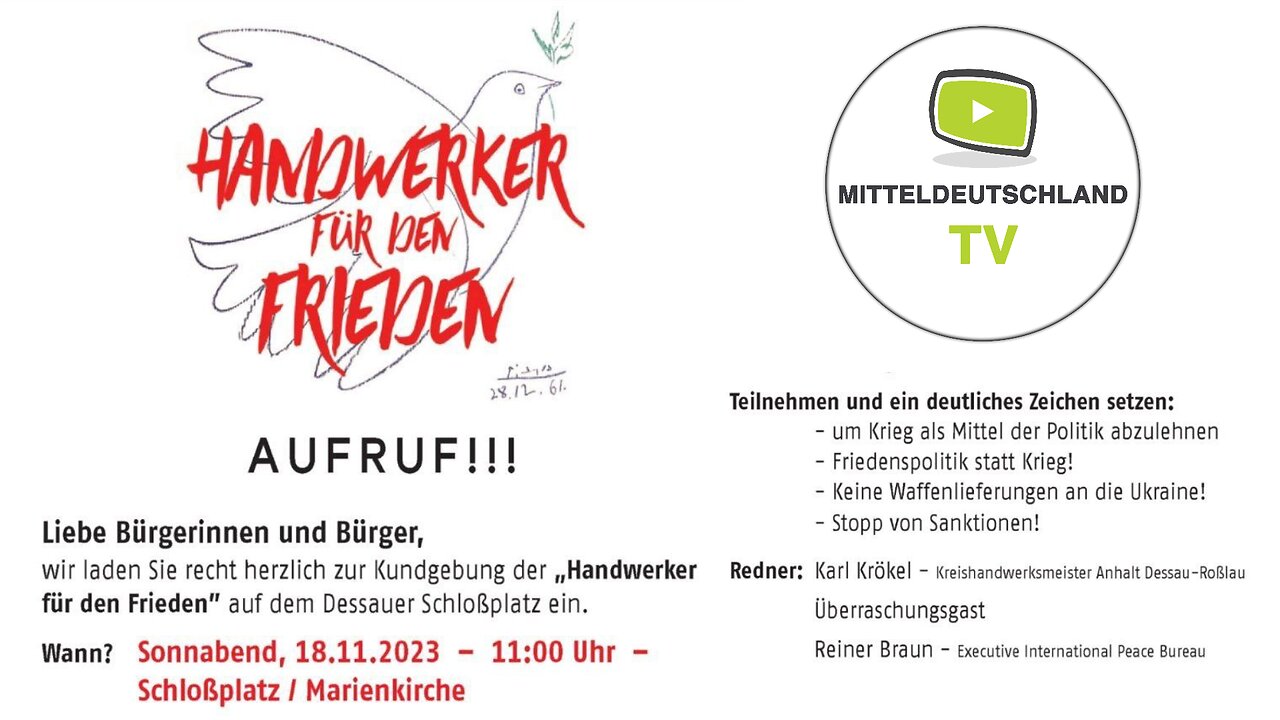 Handwerker für den Frieden am 18.11.2023 ab 11 Uhr in Dessau-Roßlau