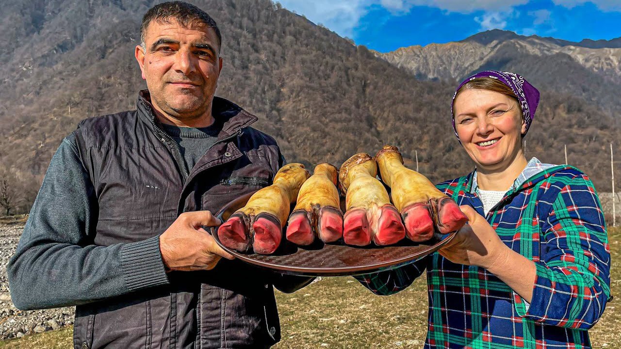 AZERBAIJANI KHASH REAL RECIPE made from COW'S HOOVES - Outdoor Cooking