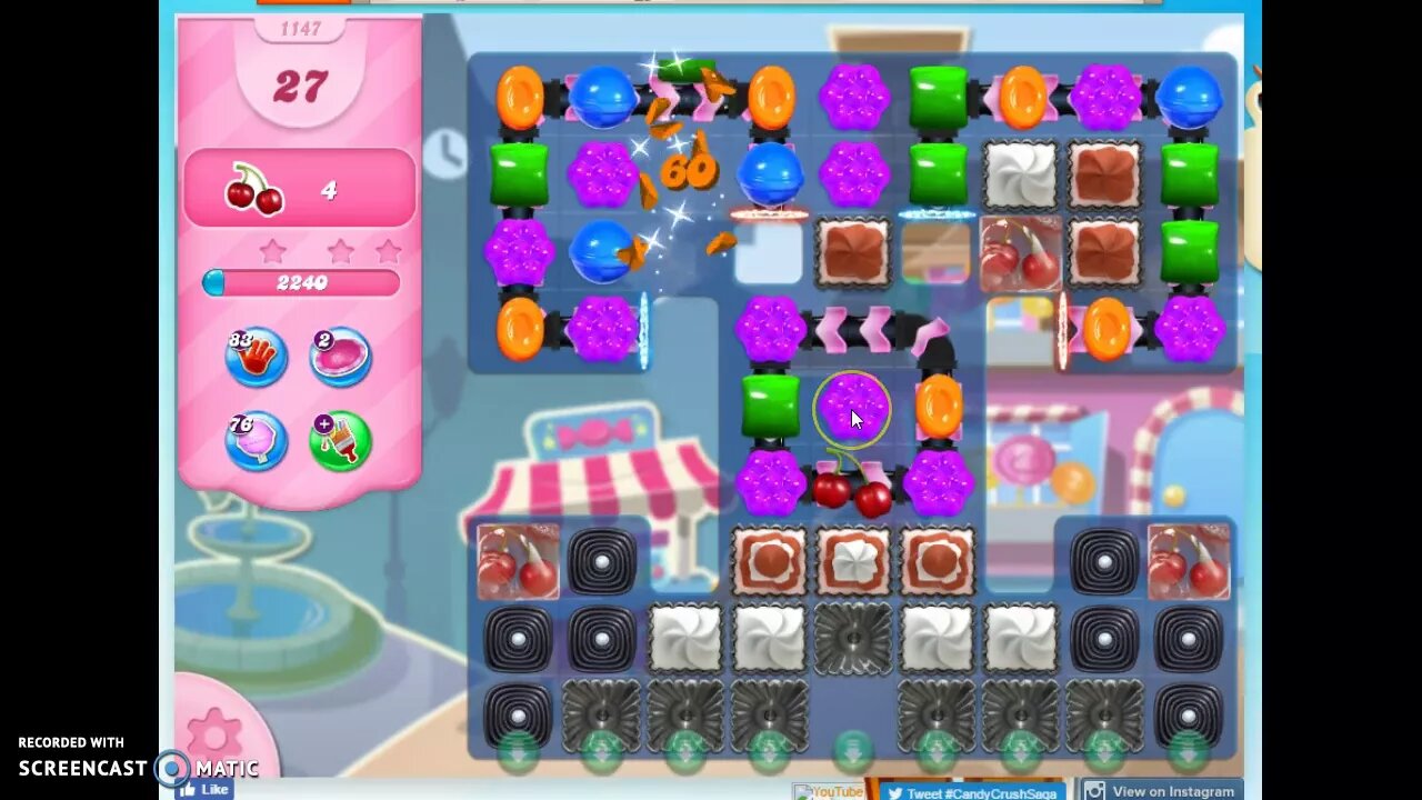 Candy Crush level 1147 Audio Talkthrough, 2 Stars 0 Boosters