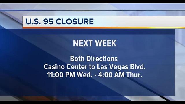 U.S. 95 to be closed for 5 hours next week in downtown Las Vegas