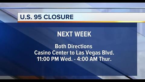 U.S. 95 to be closed for 5 hours next week in downtown Las Vegas