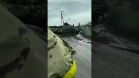 IN ACTION - A group of fresh Ukrainian T-72 tanks in the area of operations