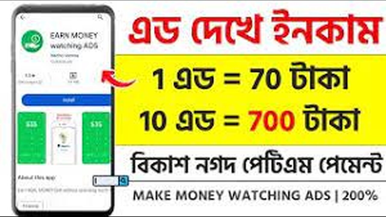 ১ টি এড দেখলেই 7 টাকা, মাসে ৩০ হাজার টাকা ইনকাম , Online Earning 2023 Bangla