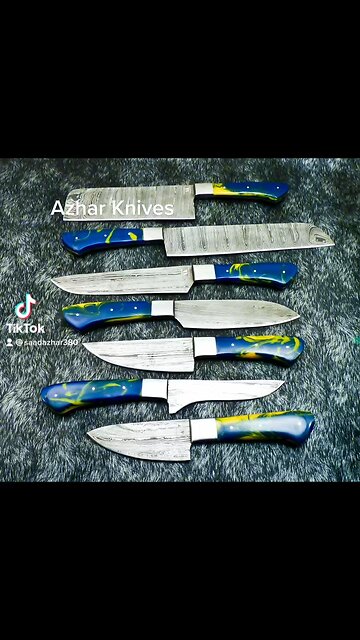 Handmade Damascus steel kitchen knives set