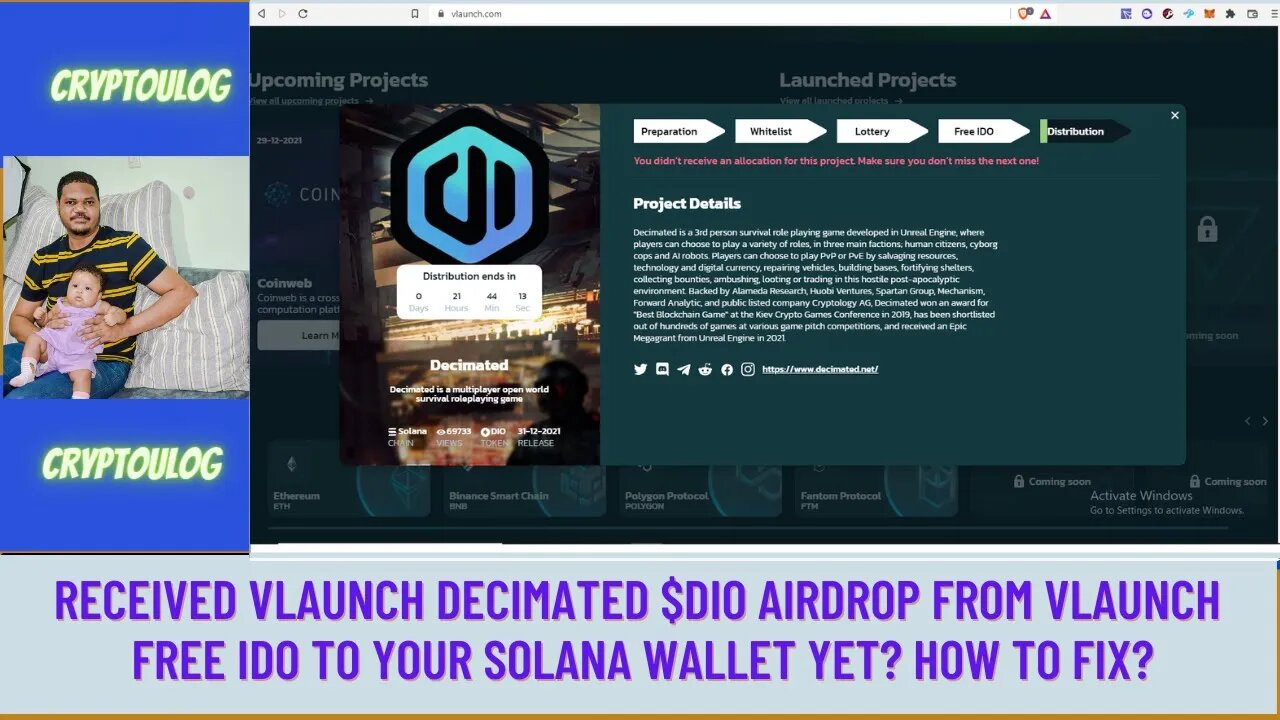 Received Vlaunch Decimated $DIO Airdrop From Vlaunch Free IDO To Your Solana Wallet Yet? How To Fix?