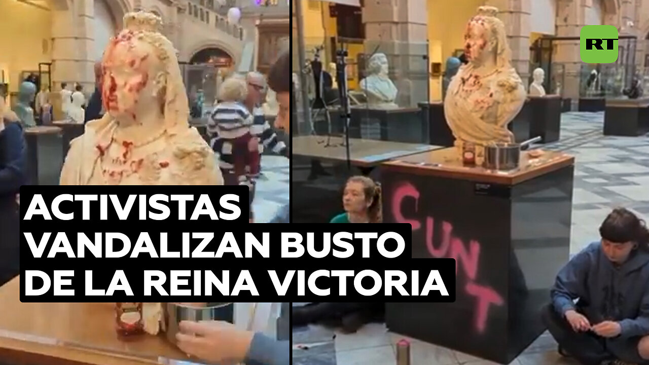 Activistas vandalizan un busto de la reina Victoria en protesta por la escasez de alimentos