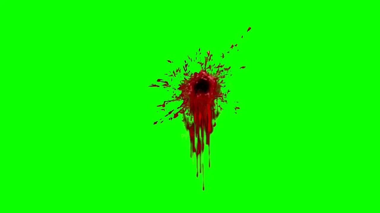 Single Bloody Bullet Hole Green Screen