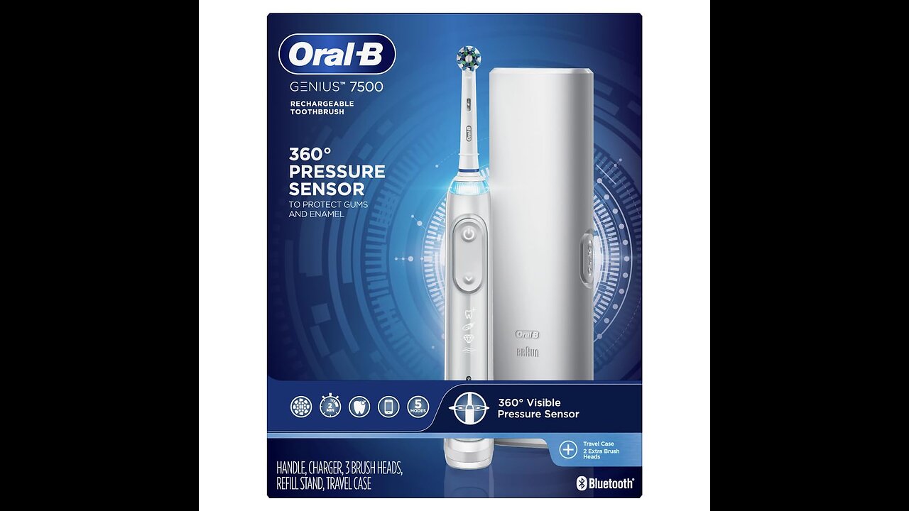 Oral-B 7500 Electric Toothbrush with Replacement Brush Heads and Travel Case, White