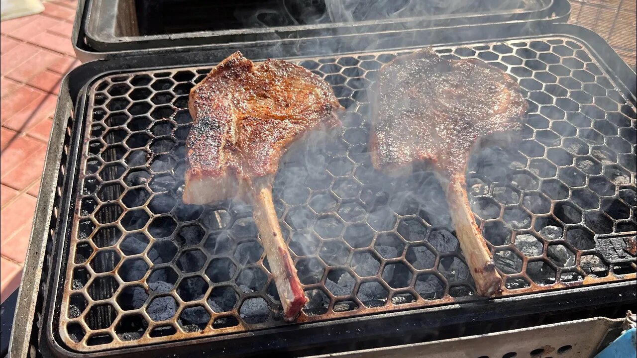 Pork chop tomahawk for breakfast