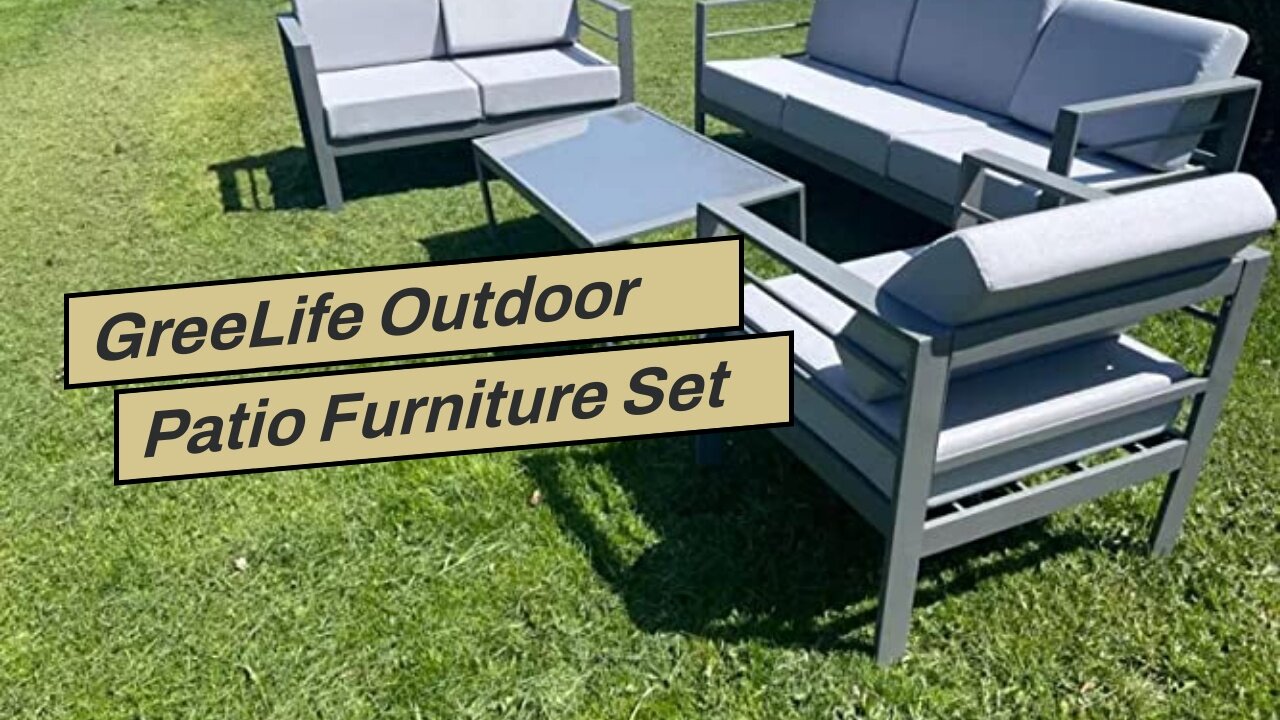 GreeLife Outdoor Patio Furniture Set 4 Pieces Metal Sectional Sofa Grey Conversation Sets Patio...