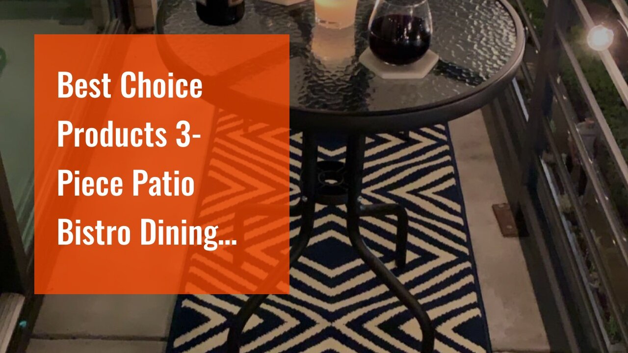 Best Choice Products 3-Piece Patio Bistro Dining Furniture Set wTextured Glass Tabletop, 2 Fol...