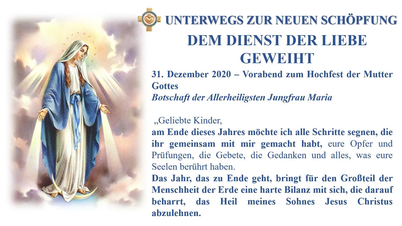 Botschaft 31 12 2020 Consacrati al servizio dell’Amore