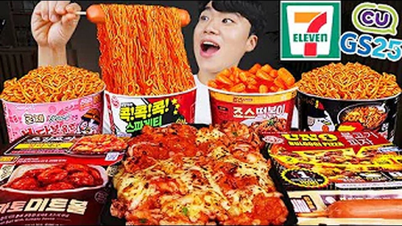 ENG SUB) ASMR MUKBANG FIRE Noodle & HOT DOG & CHEESE PIZZA & Tteokbokki EATING SOUND !