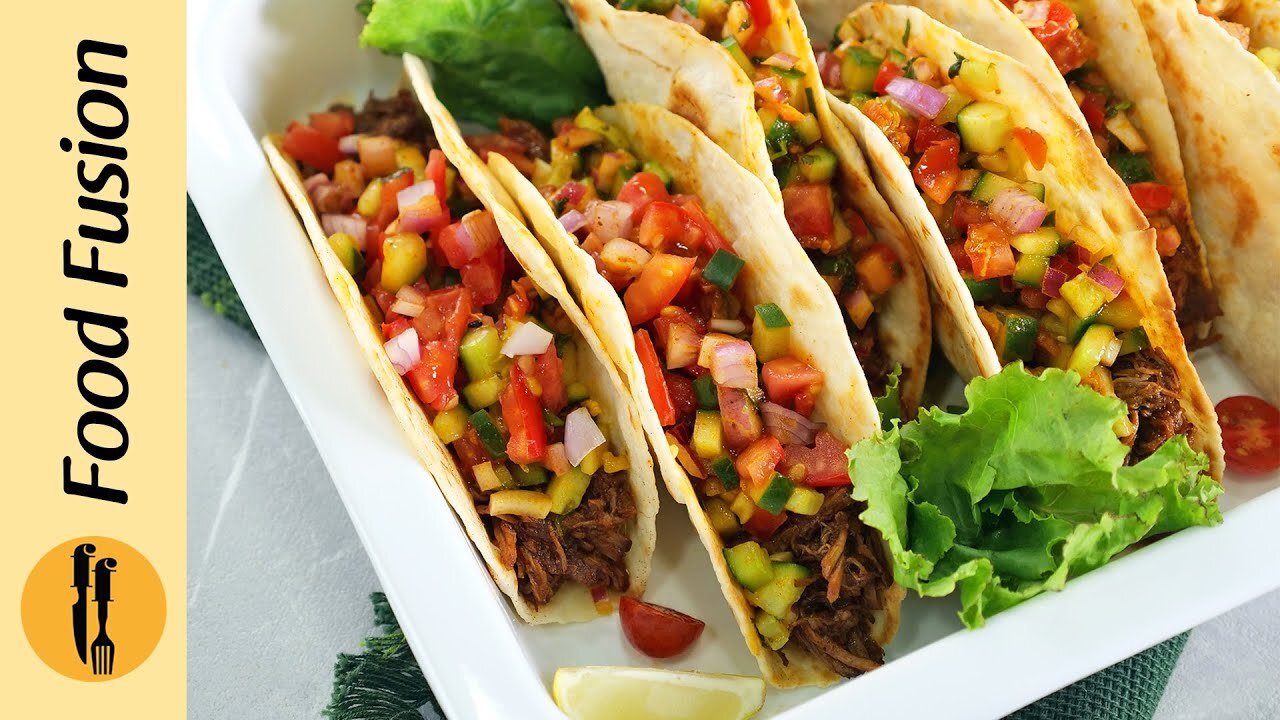 Aachari Sharaded Beef tacos recipe by Food Fussion