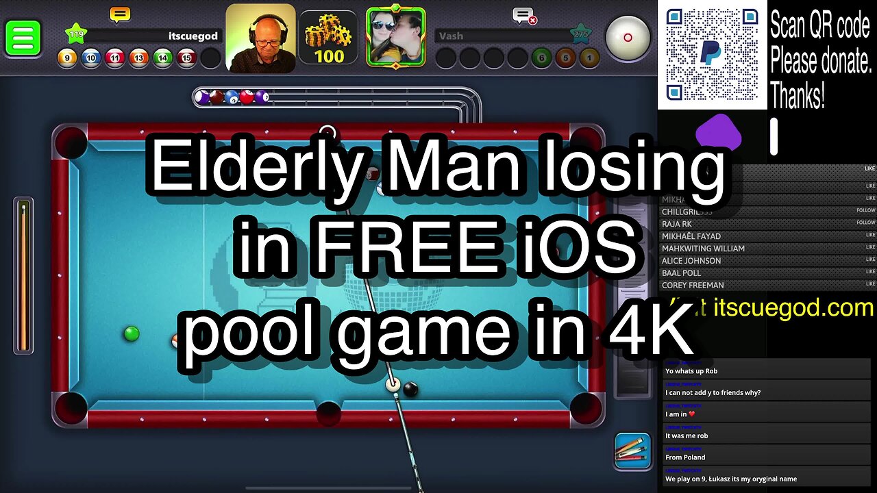 Elderly Man losing in FREE iOS pool game in 4K 🎱🎱🎱 8 Ball Pool 🎱🎱🎱