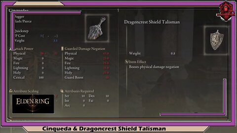 Elden Ring- Cinqueda & Dragoncrest Shield Talisman