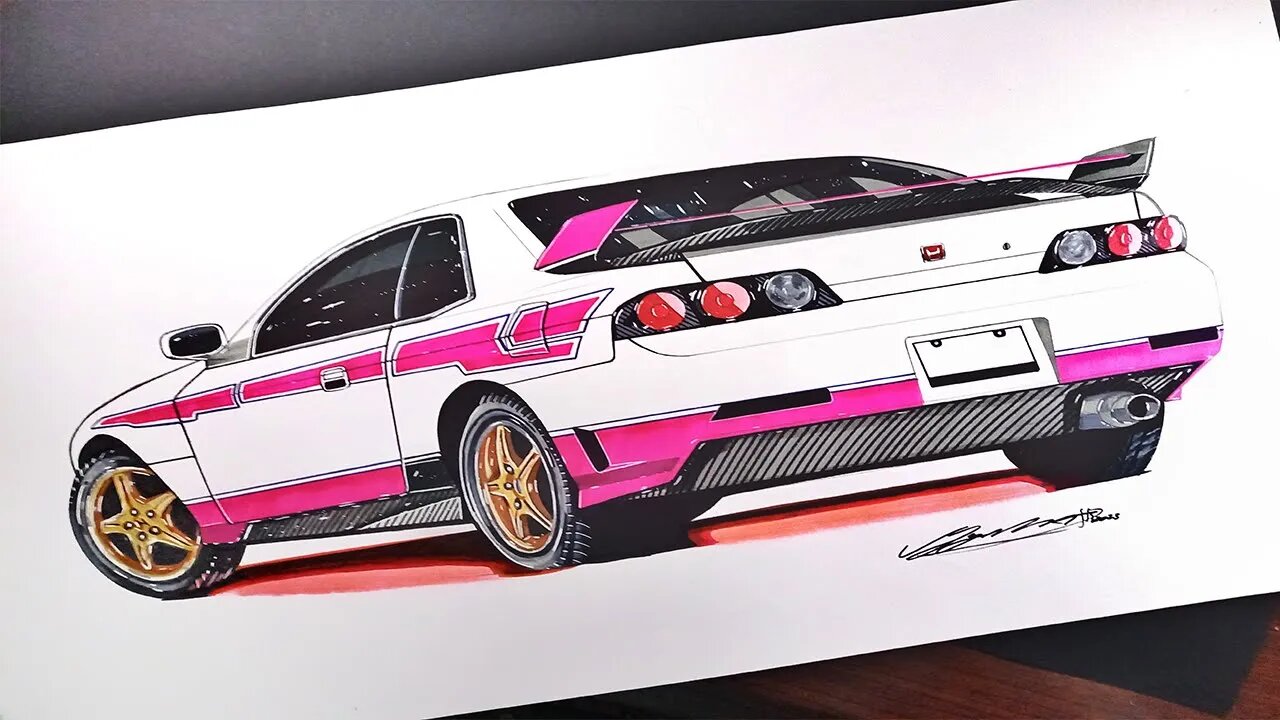 Drawing a Modified Honda Prelude | Time Lapse