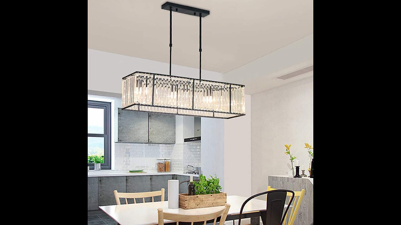 4-Light Kitchen Island Lighting Farmhouse Dining Room Light Fixture, 33.5'' Linear Chandelier A...