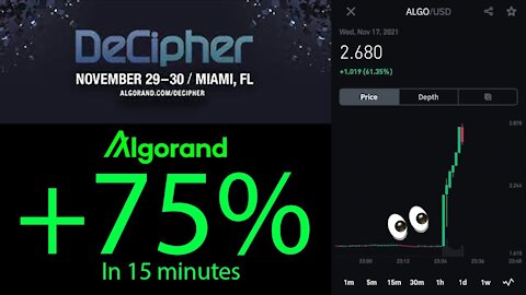 Algorand +75% in 15 Minutes! NFT Sales Exploding, ALGO Swiss ETP's Trading, Decipher in two Weeks!