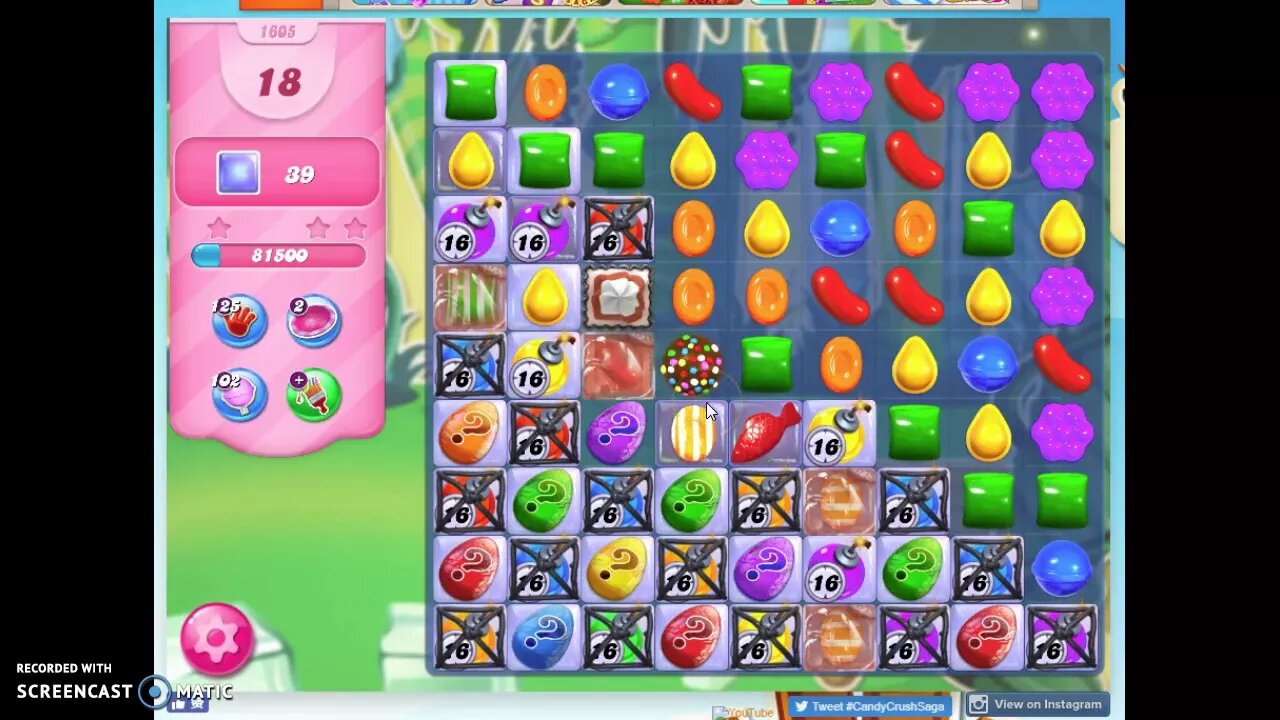 Candy Crush Level 1605 Audio Talkthrough, 1 Star 0 Boosters