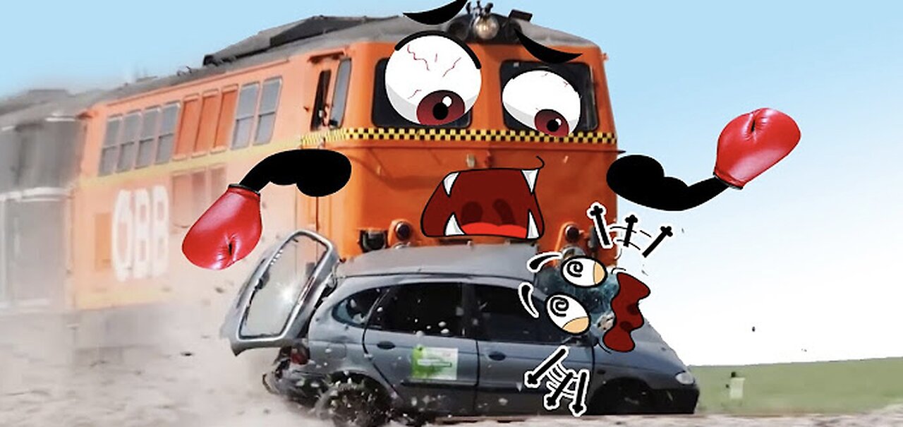 Train Crash | Monster Trains Crush Cars on Railroad - Woa Doodland