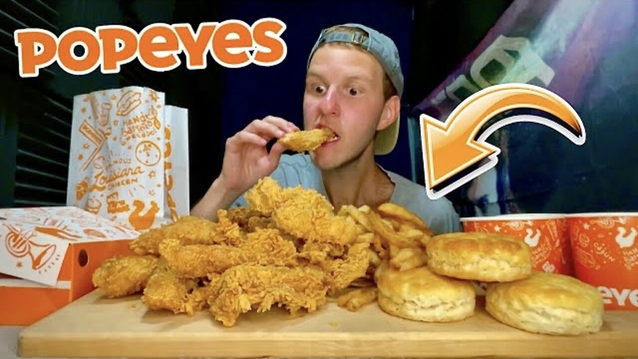 MASSIVE POPEYES MUKBANG! - Eating Chicken Tenders, Mashed Potatoes, Beans & More